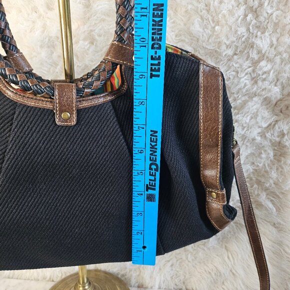 Fossil 75082 Women's Black Canvas Brown Leather Trim Shoulder Bag - Picture 5 of 12